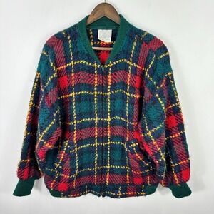 Boyne Valley Weavers Handmade‎ Wool Cardigan XL Plaid Zip Ireland Cottagecore